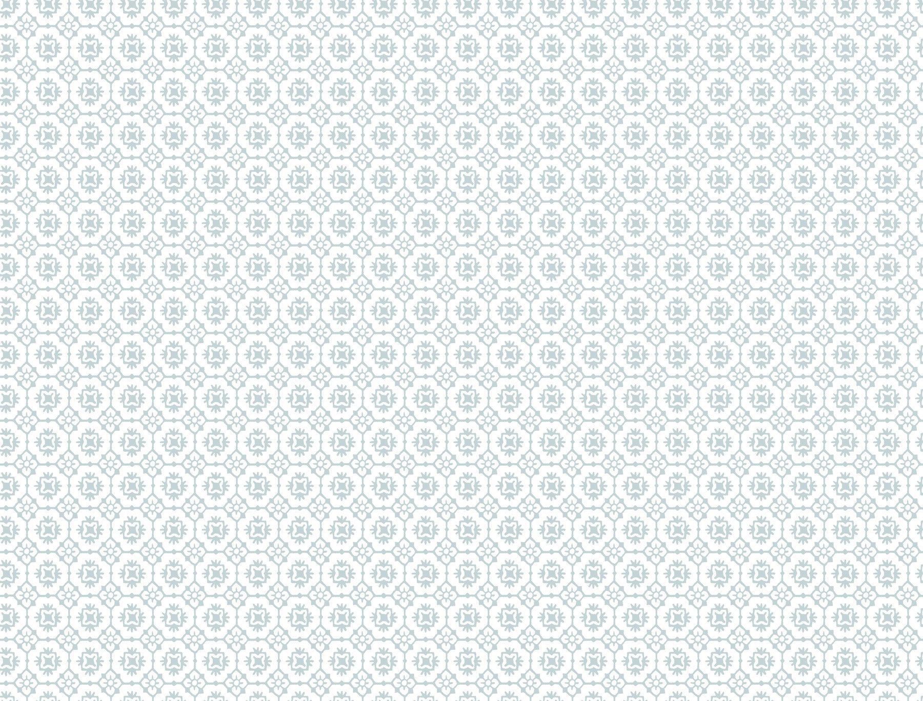 Light blue floral grid wallpaper with repeating geometric floral motifs on a pale background.