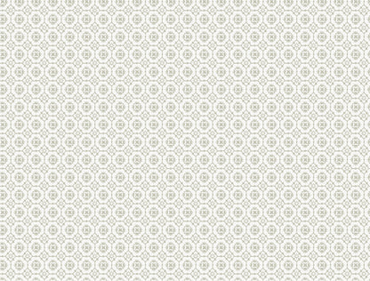 Grey wallpaper with a delicate repeating circular floral medallion pattern in a subtle grid layout.