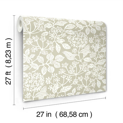 York Wallcoverings Antonina Vella Rowen Taupe Botanical Wallpaper Botanical Farmhouse Taupe  Wallpaper - VP1344