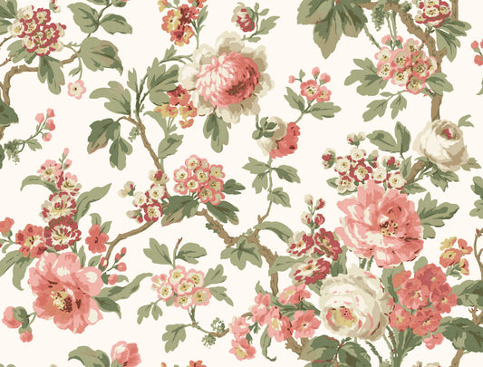 York Wallcoverings Antonina Vella Beatrix Coral Vintage Floral Wallpaper Graphics Farmhouse Coral & Sage  Wallpaper - VP1351