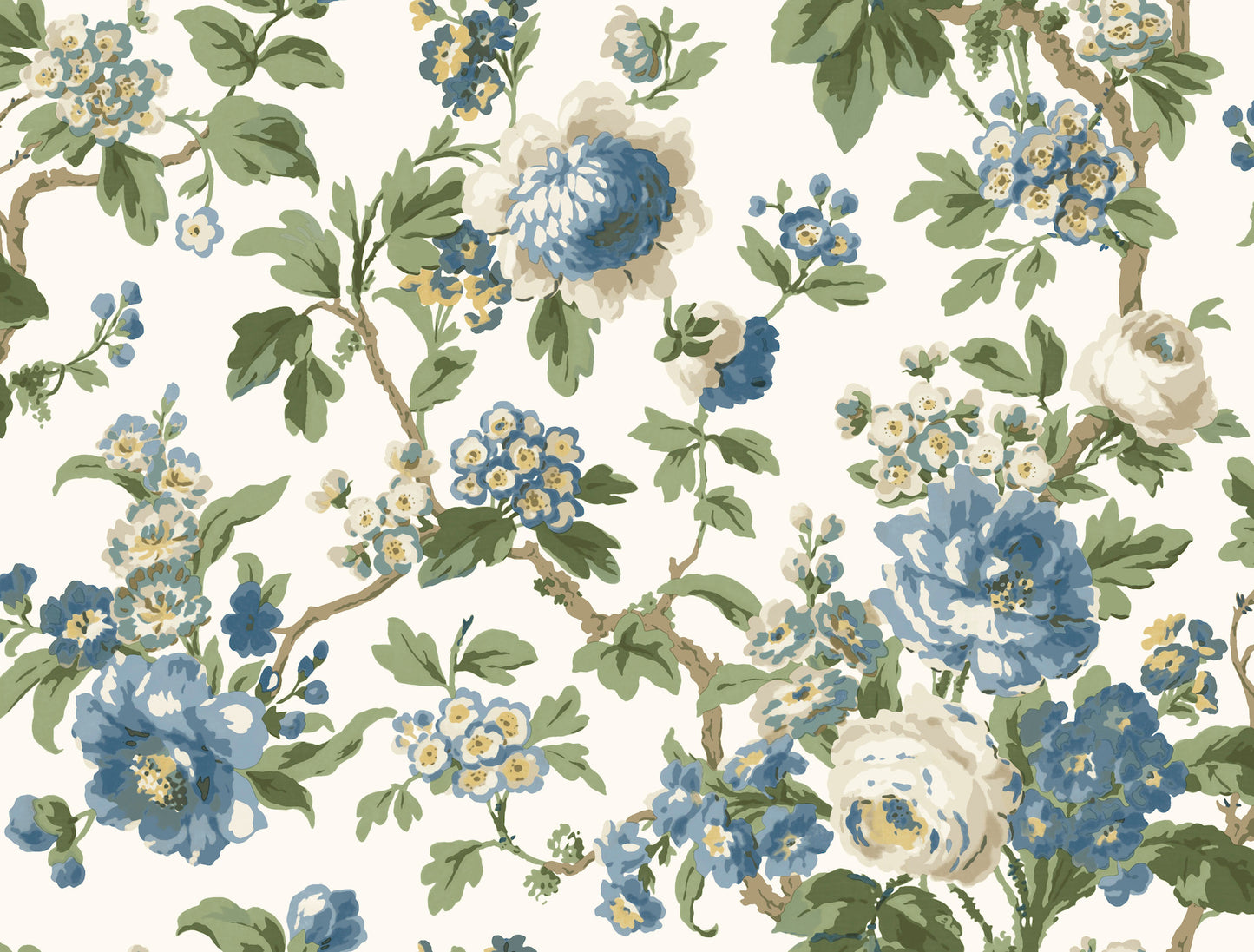 York Wallcoverings Antonina Vella Beatrix Blue Vintage Floral Wallpaper Graphics Farmhouse Blue & Green  Wallpaper - VP1352