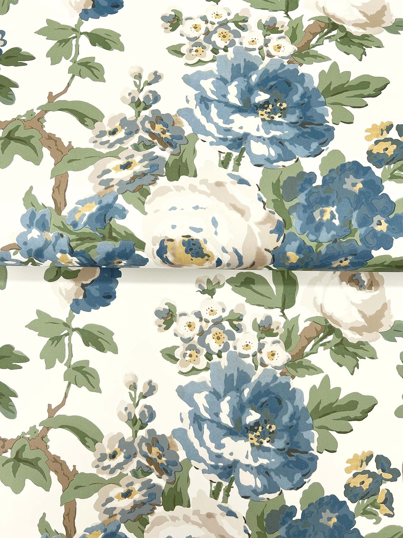 York Wallcoverings Antonina Vella Beatrix Blue Vintage Floral Wallpaper Graphics Farmhouse Blue & Green  Wallpaper - VP1352