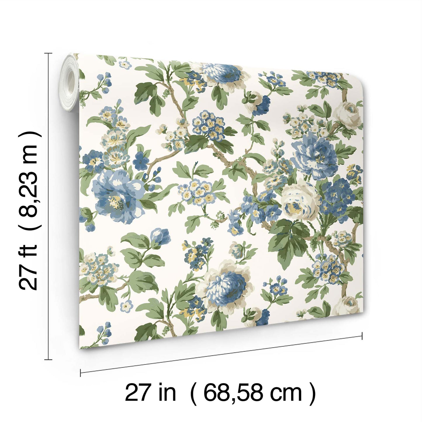 York Wallcoverings Antonina Vella Beatrix Blue Vintage Floral Wallpaper Graphics Farmhouse Blue & Green  Wallpaper - VP1352