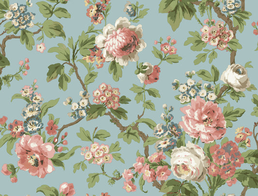 York Wallcoverings Antonina Vella Beatrix Sky Blue Vintage Floral Wallpaper Graphics Farmhouse Sky Blue  Wallpaper - VP1354