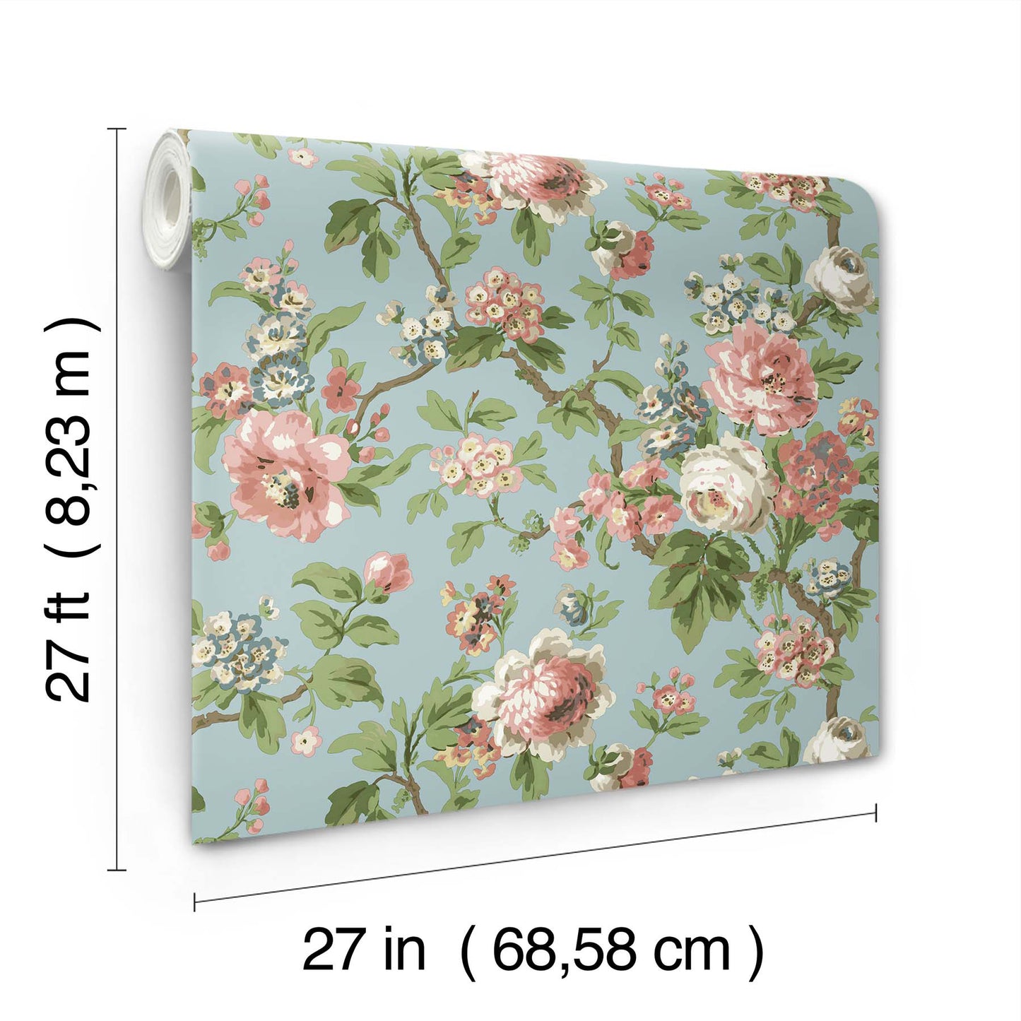 York Wallcoverings Antonina Vella Beatrix Sky Blue Vintage Floral Wallpaper Graphics Farmhouse Sky Blue  Wallpaper - VP1354