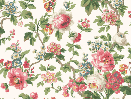 York Wallcoverings Antonina Vella Beatrix Fuchsia Vintage Floral Wallpaper Graphics Farmhouse Red & Green  Wallpaper - VP1355