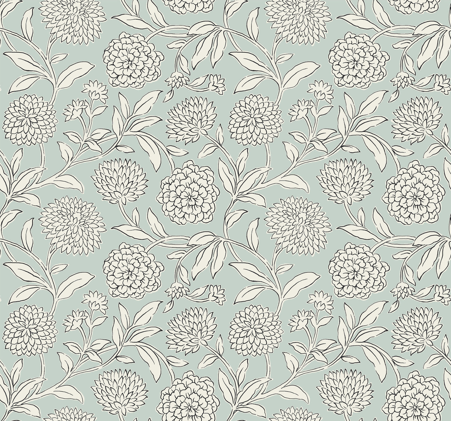 York Wallcoverings Antonina Vella Chatsworth Garden Sky Blue Floral Trail Wallpaper Botanical Modern Sky Blue  Wallpaper - VP1361