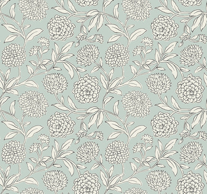 York Wallcoverings Antonina Vella Chatsworth Garden Sky Blue Floral Trail Wallpaper Botanical Modern Sky Blue  Wallpaper - VP1361