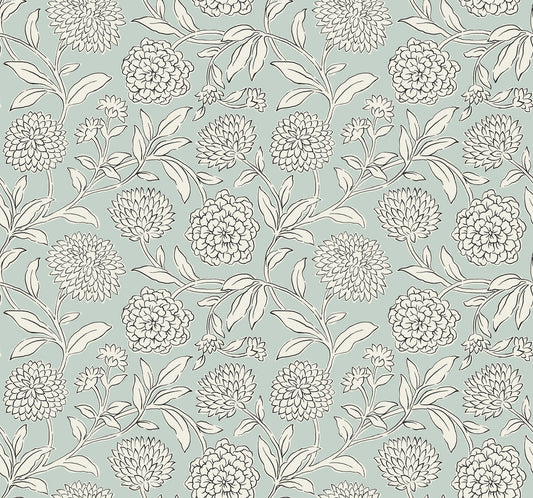 York Wallcoverings Antonina Vella Chatsworth Garden Sky Blue Floral Trail Wallpaper Botanical Modern Sky Blue  Wallpaper - VP1361