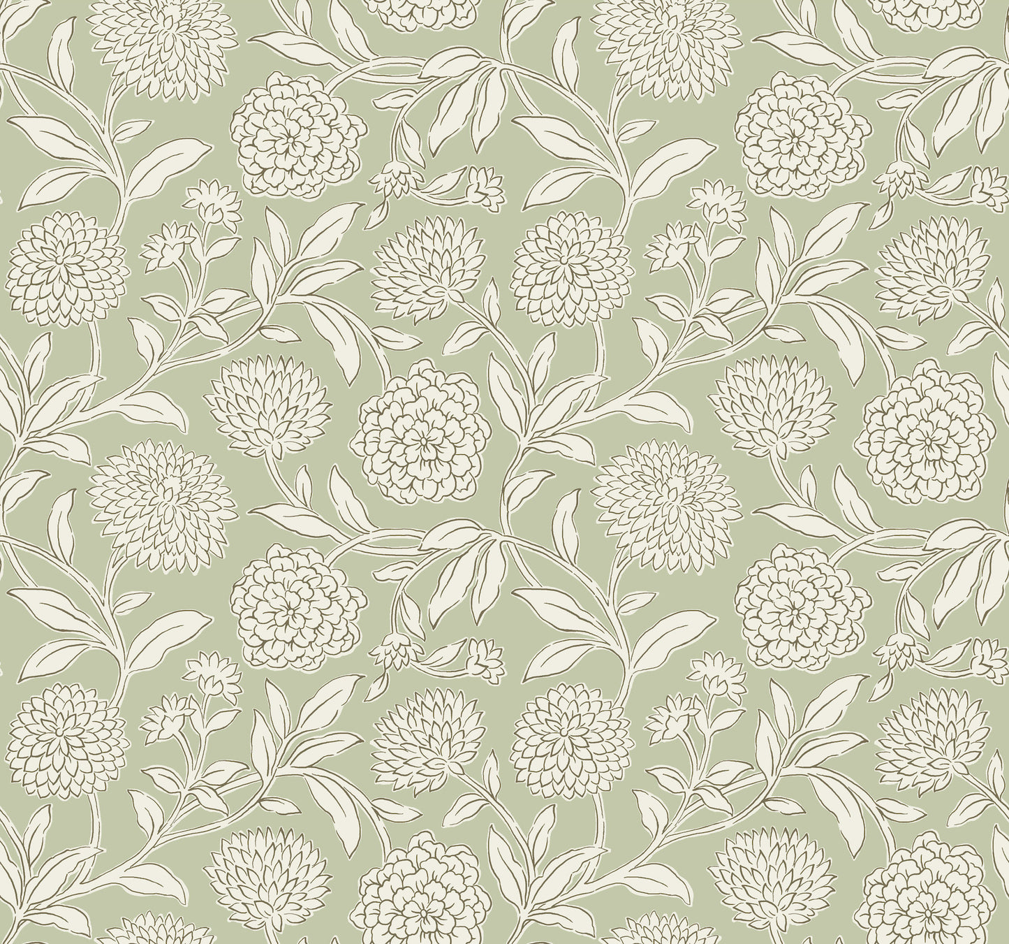 York Wallcoverings Antonina Vella Chatsworth Garden Light Green Floral Trail Wallpaper Botanical Modern Celery  Wallpaper - VP1362
