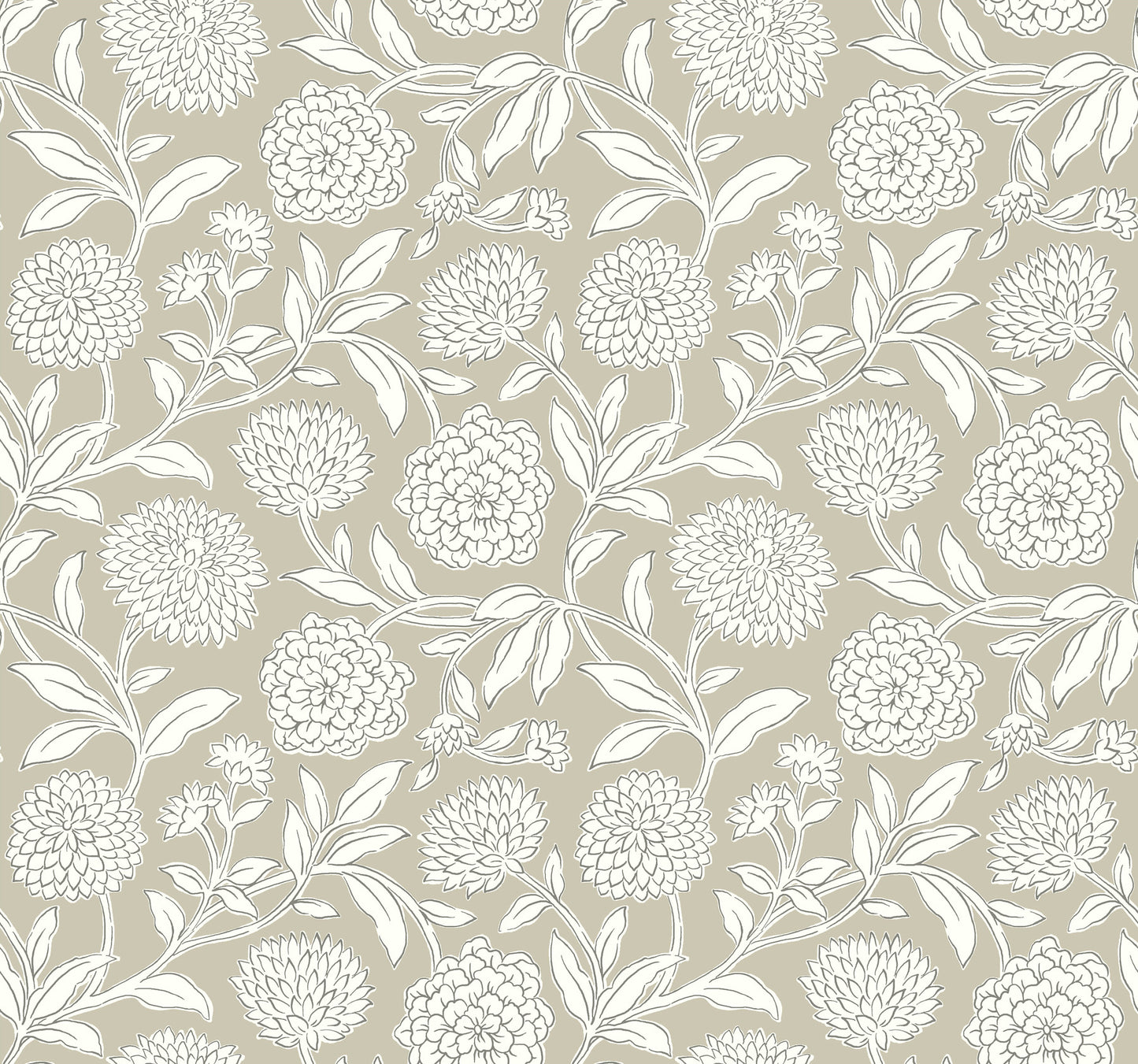 York Wallcoverings Antonina Vella Chatsworth Garden Taupe Floral Trail Wallpaper Botanical Modern Taupe  Wallpaper - VP1363