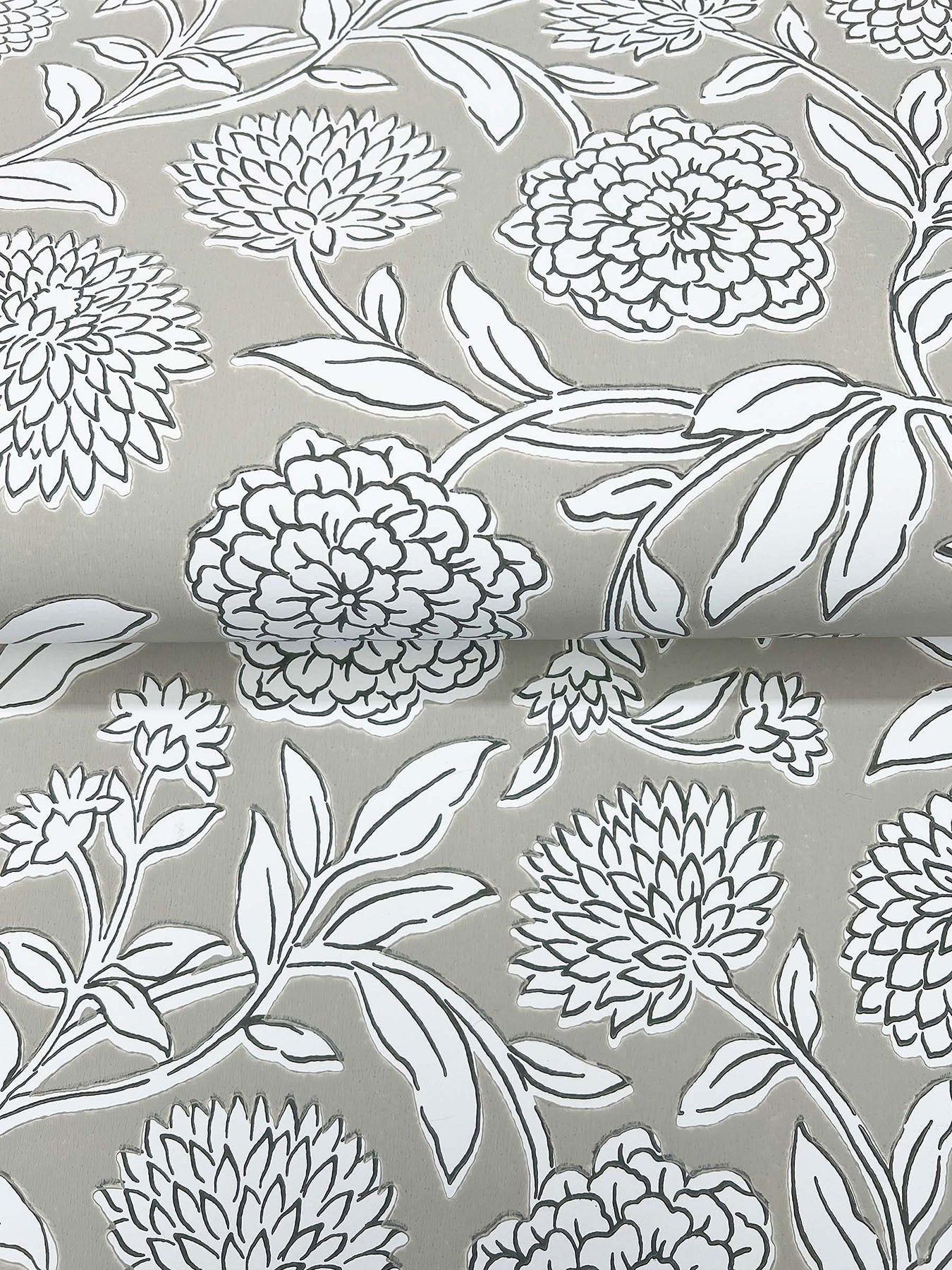 York Wallcoverings Antonina Vella Chatsworth Garden Taupe Floral Trail Wallpaper Botanical Modern Taupe  Wallpaper - VP1363