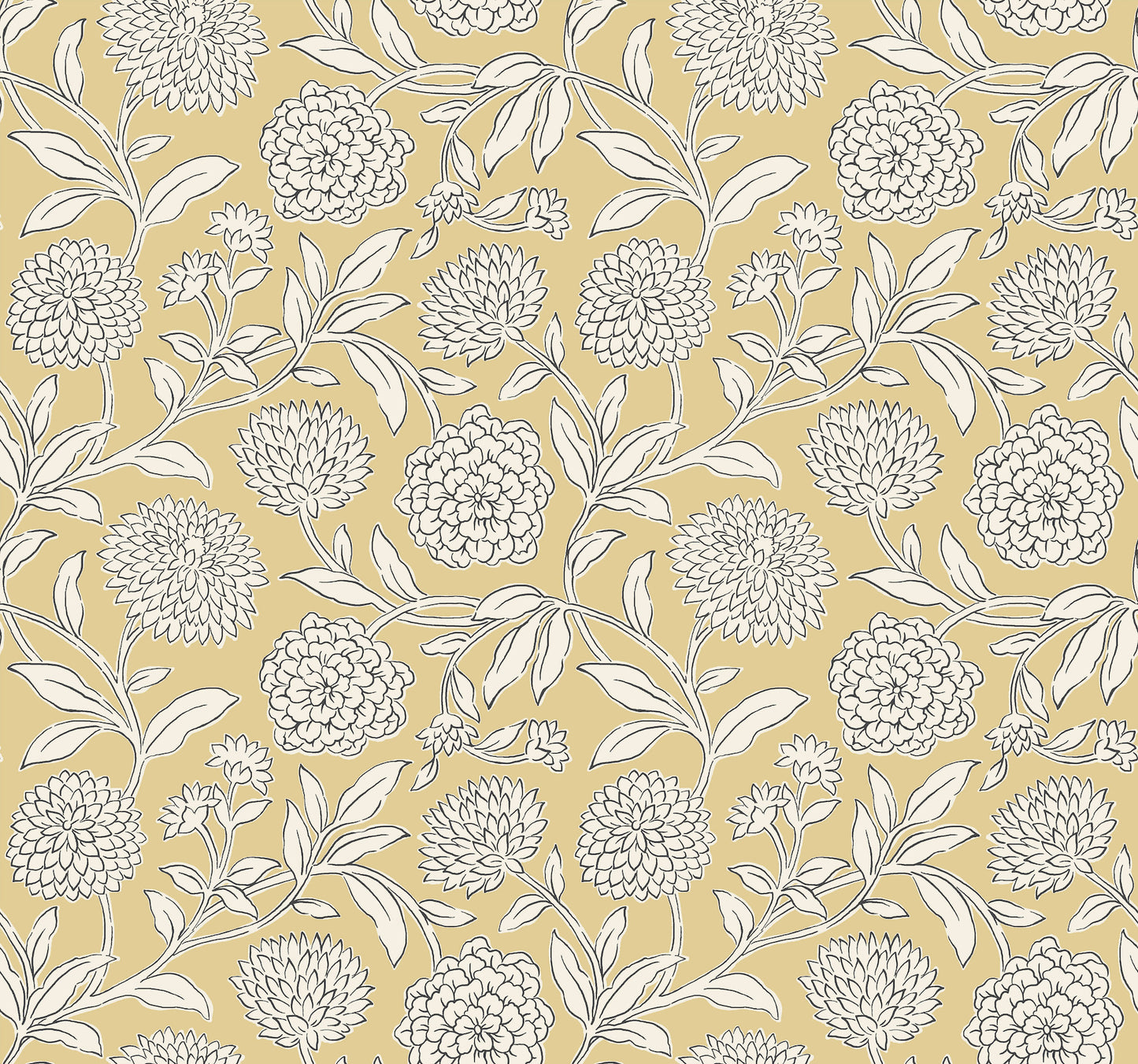 York Wallcoverings Antonina Vella Chatsworth Garden Butter Floral Trail Wallpaper Botanical Modern Saffron  Wallpaper - VP1364