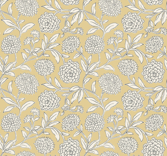 York Wallcoverings Antonina Vella Chatsworth Garden Butter Floral Trail Wallpaper Botanical Modern Saffron  Wallpaper - VP1364