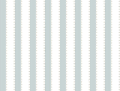 Vertical pale blue and white striped wallpaper with subtle dotted accents; decorative wall covering.