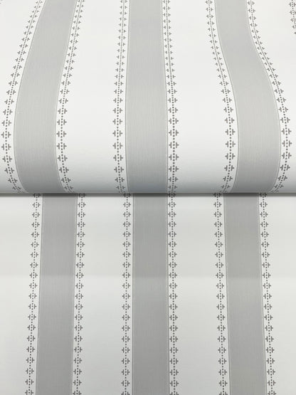 York Wallcoverings Antonina Vella Tilford Light Grey Awning Stripe Wallpaper Graphics Farmhouse Grey & White  Wallpaper - VP1373