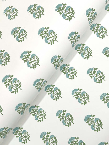 York Wallcoverings Antonina Vella Sylvie Green Floral Wallpaper Botanical Transitional Sky & Green  Wallpaper - VP1385