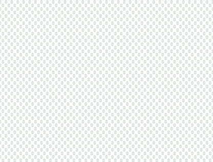 White textile with a subtle light-gray repeating quatrefoil floral pattern.
