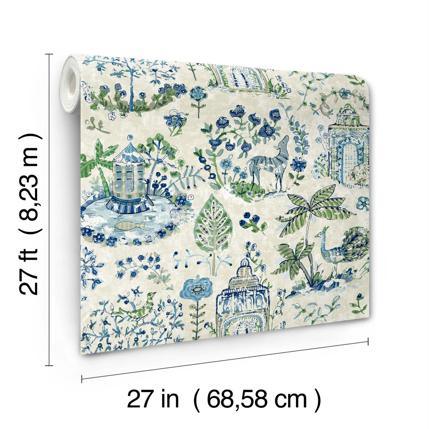 York Wallcoverings Antonina Vella Parc Sapphire Garden Dreams Wallpaper Botanical Eclectic Blue & Green  Wallpaper - VP1402