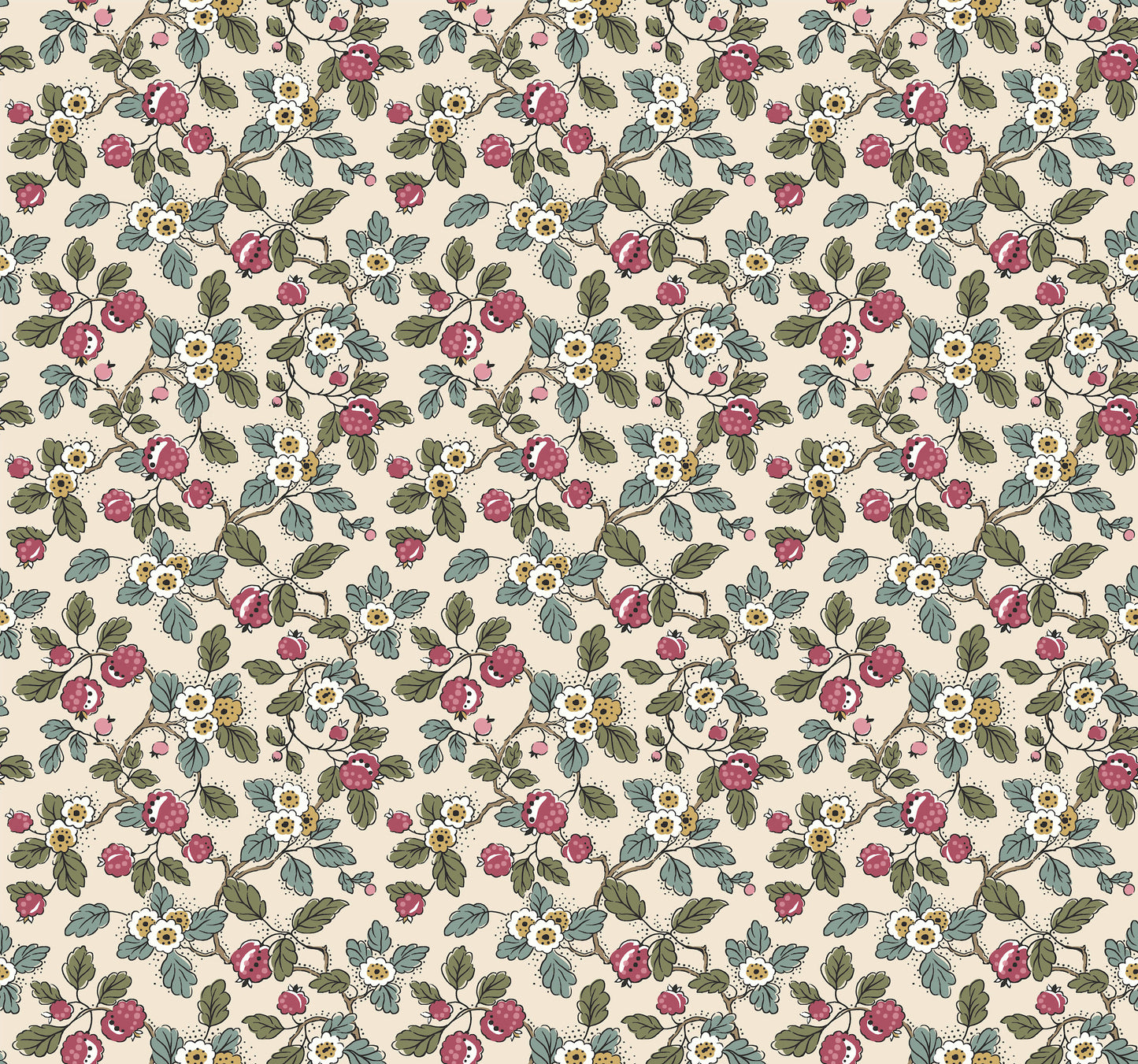 York Wallcoverings Antonina Vella Framboise Merlot Berry Vines Wallpaper Botanical Whimsical Mulberry & Evergreen  Wallpaper - VP1411