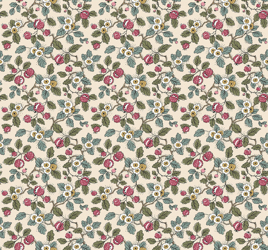 York Wallcoverings Antonina Vella Framboise Merlot Berry Vines Wallpaper Botanical Whimsical Mulberry & Evergreen  Wallpaper - VP1411