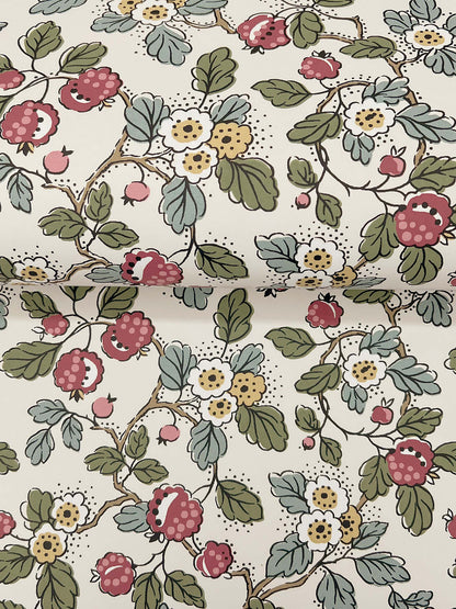 York Wallcoverings Antonina Vella Framboise Merlot Berry Vines Wallpaper Botanical Whimsical Mulberry & Evergreen  Wallpaper - VP1411