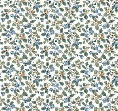 York Wallcoverings Antonina Vella Framboise Blue Berry Vines Wallpaper Botanical Whimsical Blue & Green  Wallpaper - VP1413