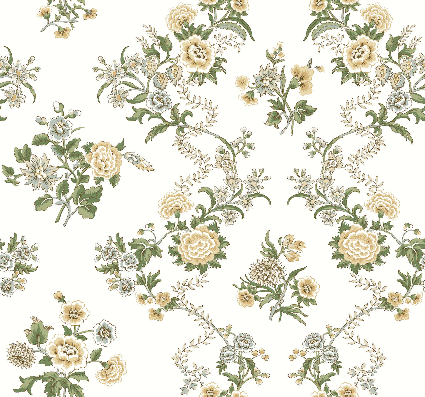 York Wallcoverings Antonina Vella Genevieve Butter Floral Trail Wallpaper Botanical Farmhouse Butter & Green  Wallpaper - VP1421