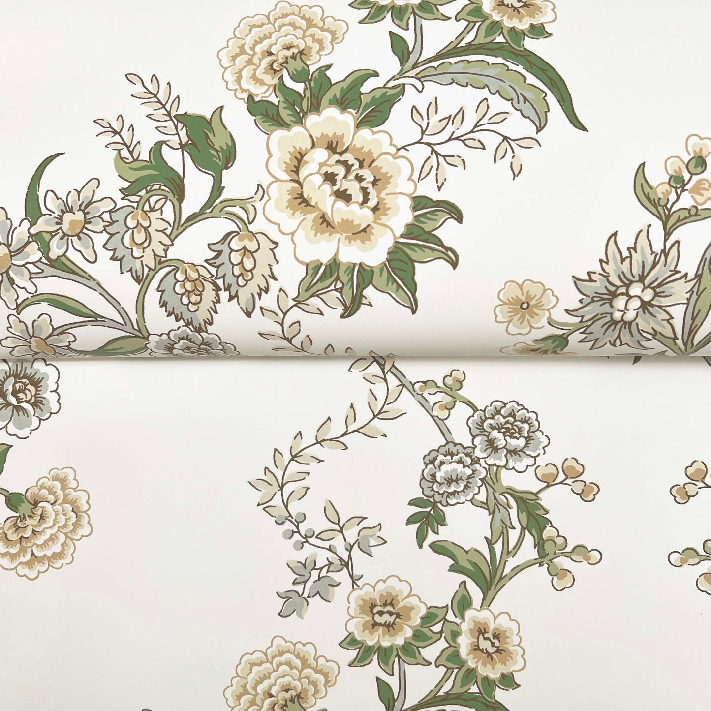 York Wallcoverings Antonina Vella Genevieve Butter Floral Trail Wallpaper Botanical Farmhouse Butter & Green  Wallpaper - VP1421