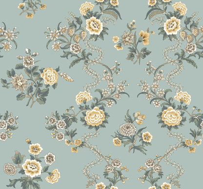York Wallcoverings Antonina Vella Genevieve Harbor Blue Floral Trail Wallpaper Botanical Farmhouse Harbor Blue  Wallpaper - VP1422