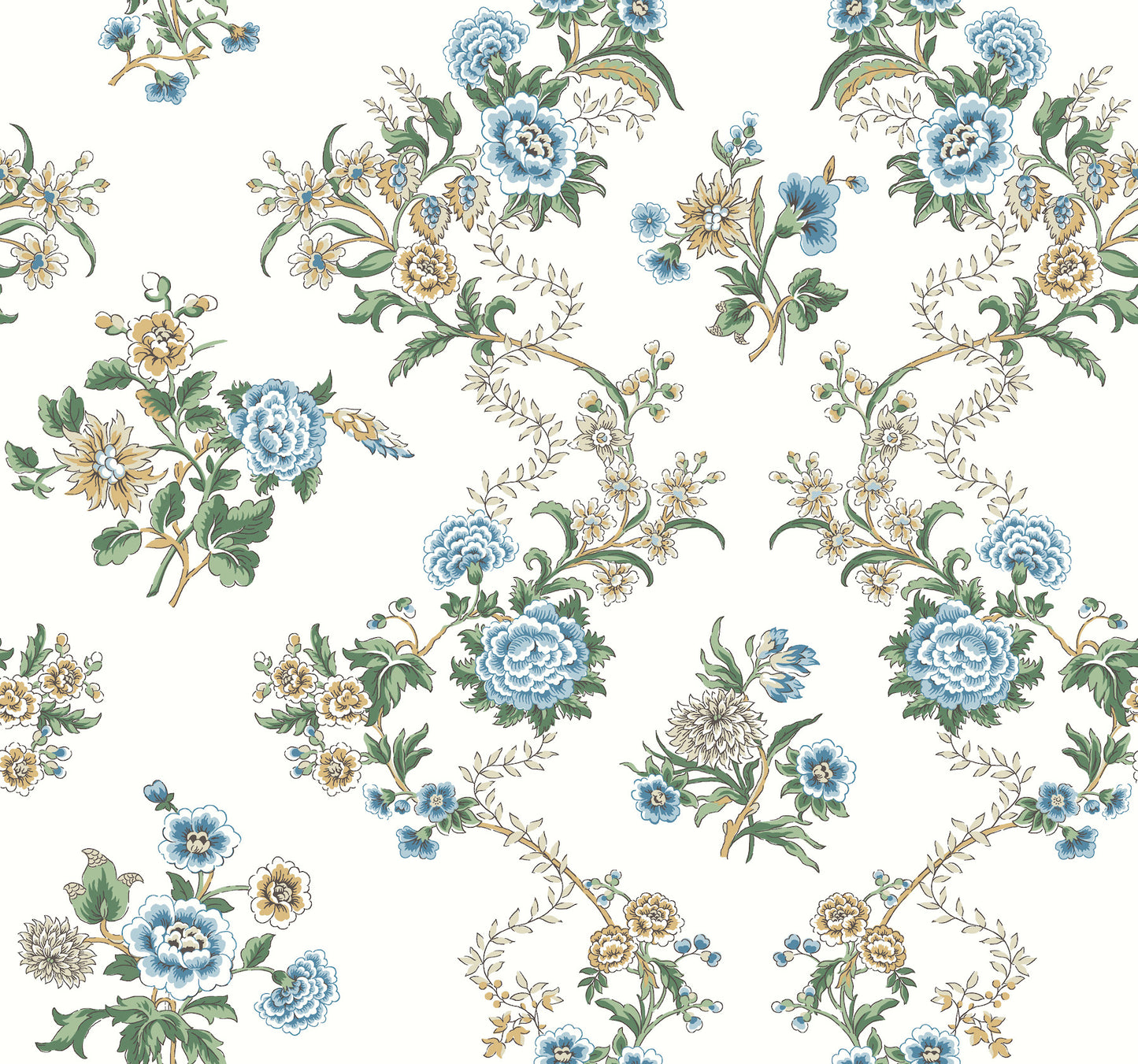 York Wallcoverings Antonina Vella Genevieve Sapphire Floral Trail Wallpaper Botanical Farmhouse Blue & Green  Wallpaper - VP1423