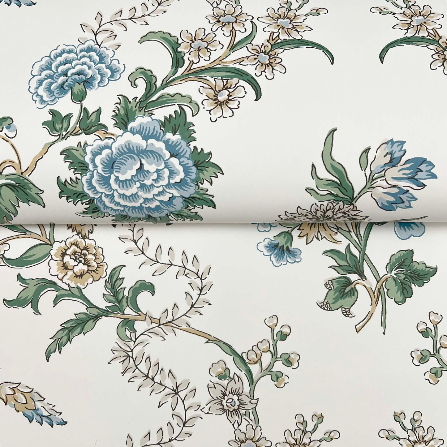 York Wallcoverings Antonina Vella Genevieve Sapphire Floral Trail Wallpaper Botanical Farmhouse Blue & Green  Wallpaper - VP1423