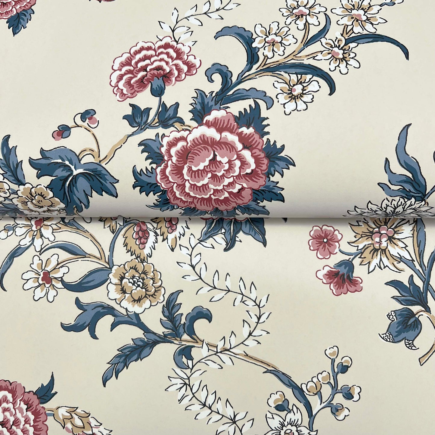 York Wallcoverings Antonina Vella Genevieve Rose Floral Trail Wallpaper Botanical Farmhouse Red & Navy  Wallpaper - VP1424