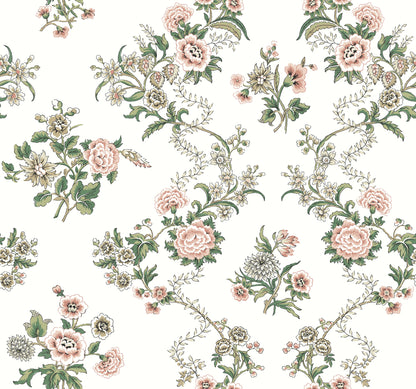 York Wallcoverings Antonina Vella Genevieve Blush Floral Trail Wallpaper Botanical Farmhouse Pink & Green  Wallpaper - VP1425