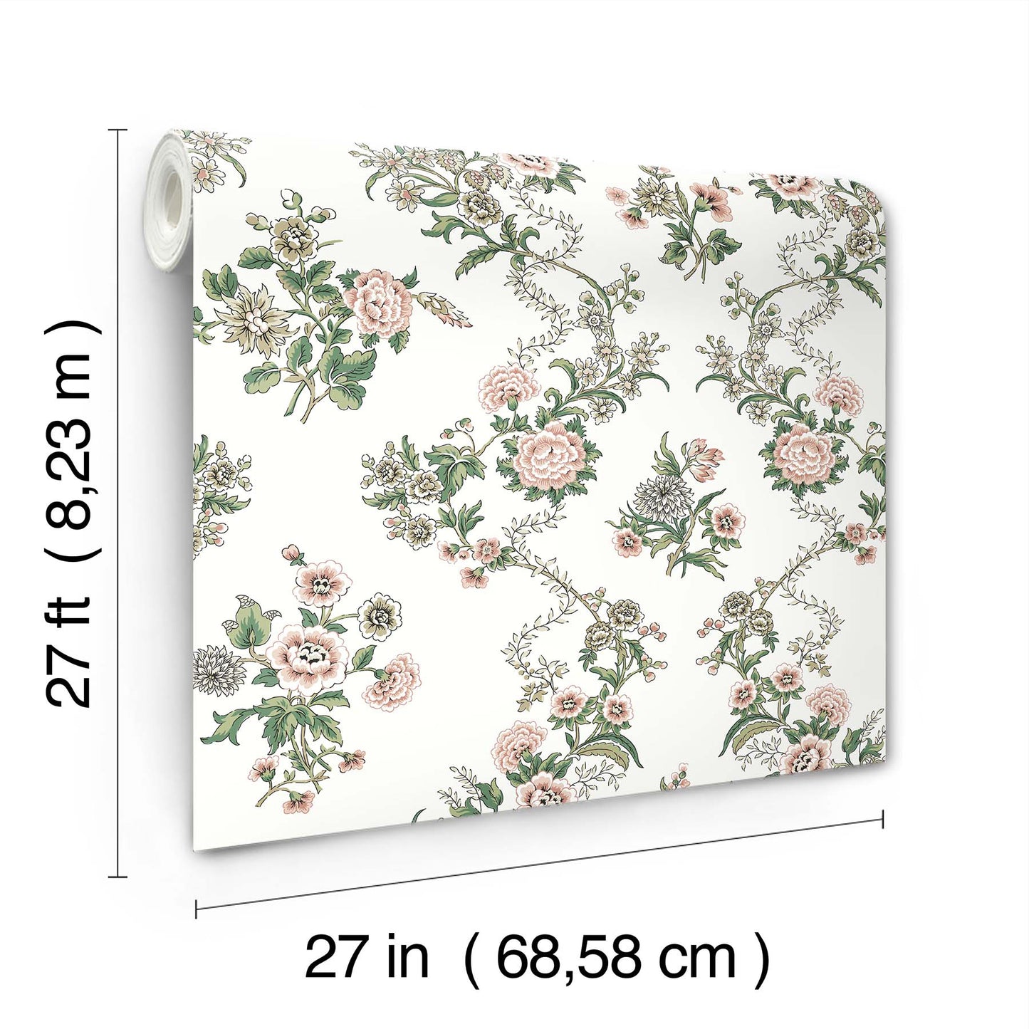 York Wallcoverings Antonina Vella Genevieve Blush Floral Trail Wallpaper Botanical Farmhouse Pink & Green  Wallpaper - VP1425