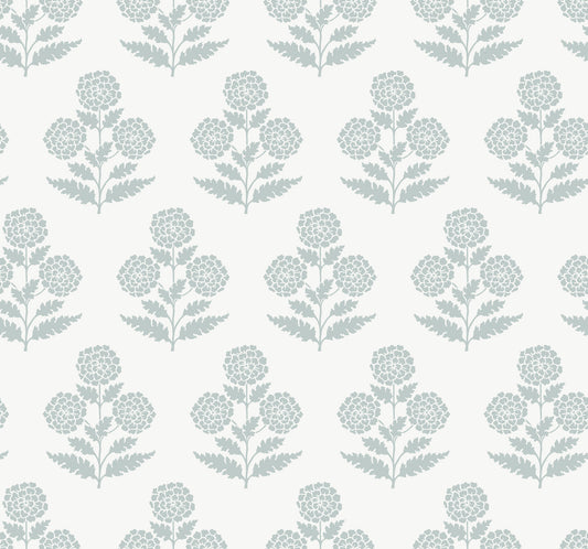 York Wallcoverings Antonina Vella Souci Light Blue Marigolds Wallpaper Botanical Modern Pale Blue  Wallpaper - VP1431