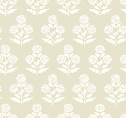 York Wallcoverings Antonina Vella Souci Beige Marigolds Wallpaper Botanical Modern Beige  Wallpaper - VP1433