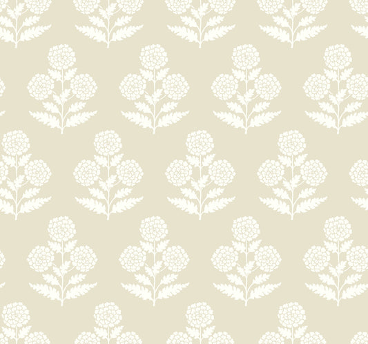 York Wallcoverings Antonina Vella Souci Beige Marigolds Wallpaper Botanical Modern Beige  Wallpaper - VP1433