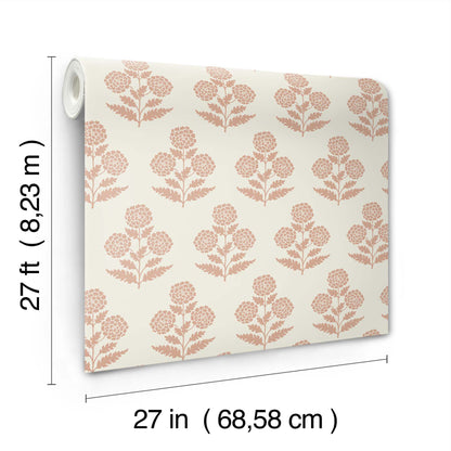 York Wallcoverings Antonina Vella Souci Rose Marigolds Wallpaper Botanical Modern Rose  Wallpaper - VP1434