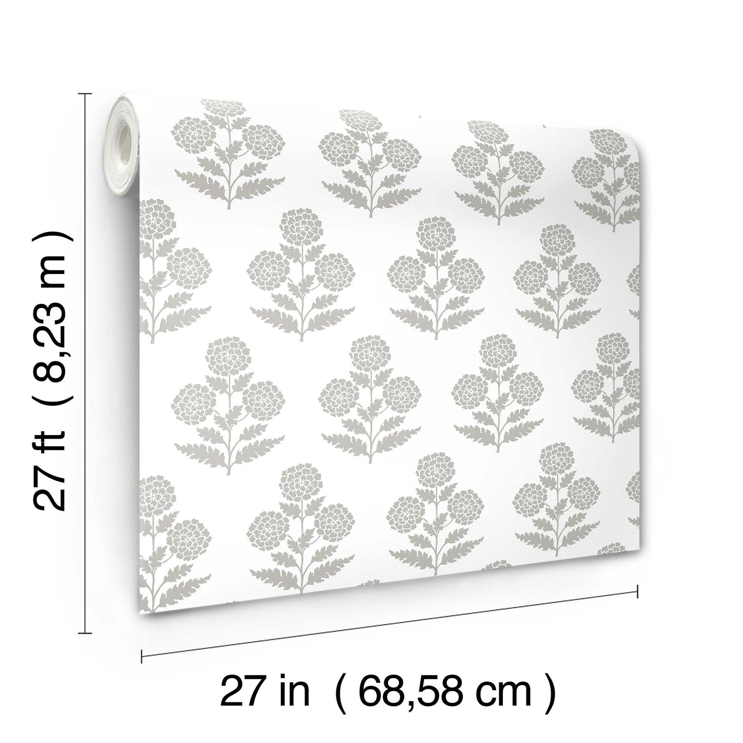 York Wallcoverings Antonina Vella Souci Grey Marigolds Wallpaper Botanical Modern Charcoal  Wallpaper - VP1435