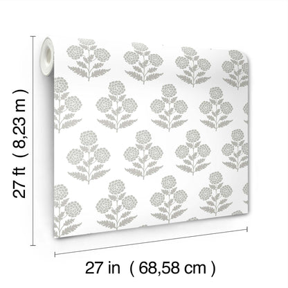 York Wallcoverings Antonina Vella Souci Grey Marigolds Wallpaper Botanical Modern Charcoal  Wallpaper - VP1435