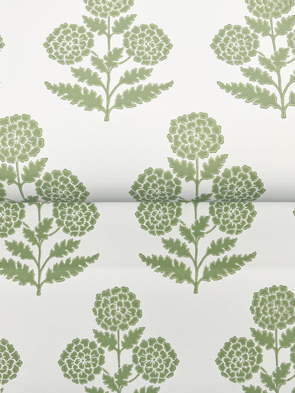 York Wallcoverings Antonina Vella Souci Green Marigolds Wallpaper Botanical Modern Green  Wallpaper - VP1436