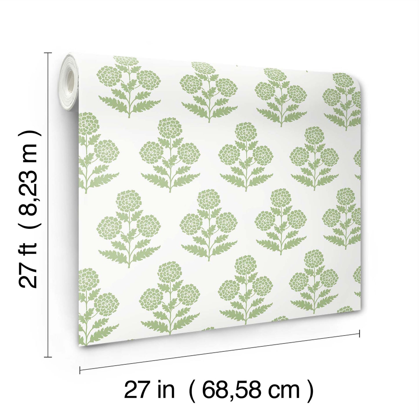 York Wallcoverings Antonina Vella Souci Green Marigolds Wallpaper Botanical Modern Green  Wallpaper - VP1436