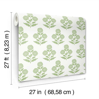 York Wallcoverings Antonina Vella Souci Green Marigolds Wallpaper Botanical Modern Green  Wallpaper - VP1436