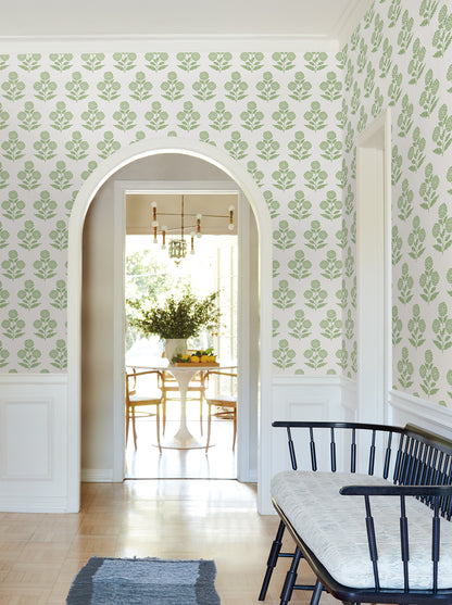 York Wallcoverings Antonina Vella Souci Green Marigolds Wallpaper Botanical Modern Green  Wallpaper - VP1436