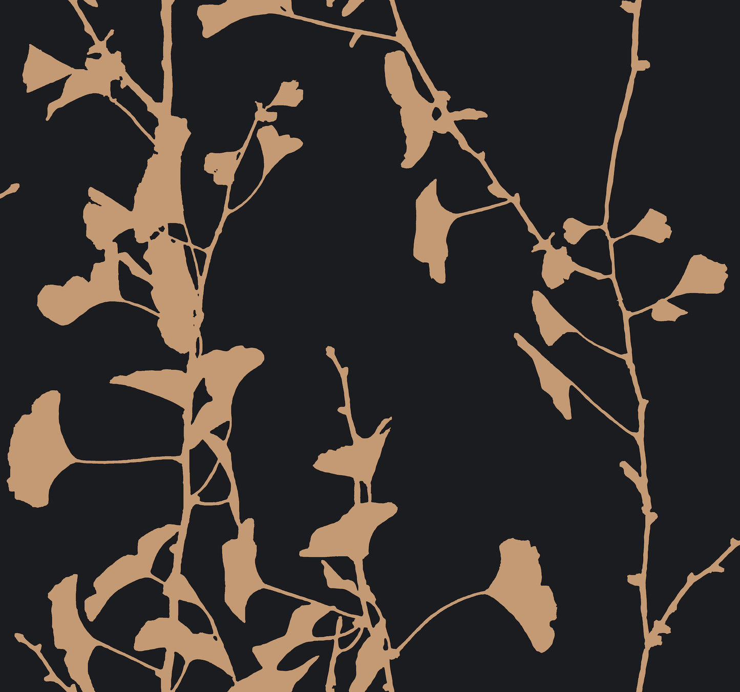 York Wallcoverings Ronald Redding Ginkgo Silhouette Black & Gold Cork Wallpaper Beach Traditional Black & Gold  Wallpaper - VR1512