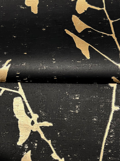 York Wallcoverings Ronald Redding Ginkgo Silhouette Black & Gold Cork Wallpaper Beach Traditional Black & Gold  Wallpaper - VR1512