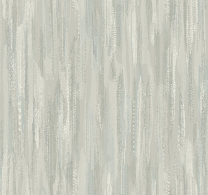 Abstract vertical brushstroke wallpaper in gray, beige and pale blue hues for modern walls.