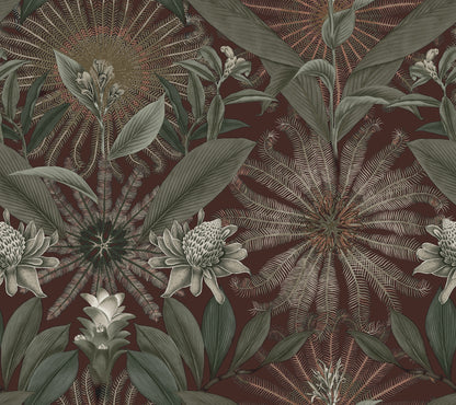 York Wallcoverings Ronald Redding Enchanted Garden Maroon Tropical Wallpaper Botanical Bohemian Maroon  Wallpaper - VR1528