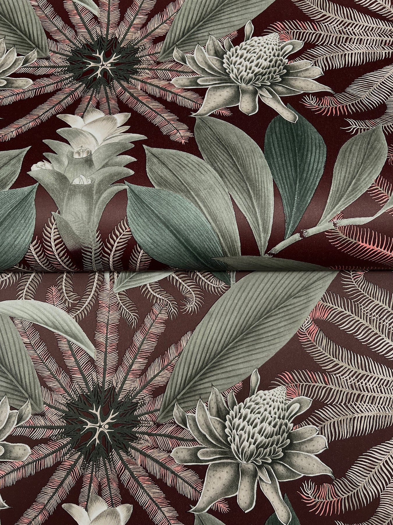 York Wallcoverings Ronald Redding Enchanted Garden Maroon Tropical Wallpaper Botanical Bohemian Maroon  Wallpaper - VR1528